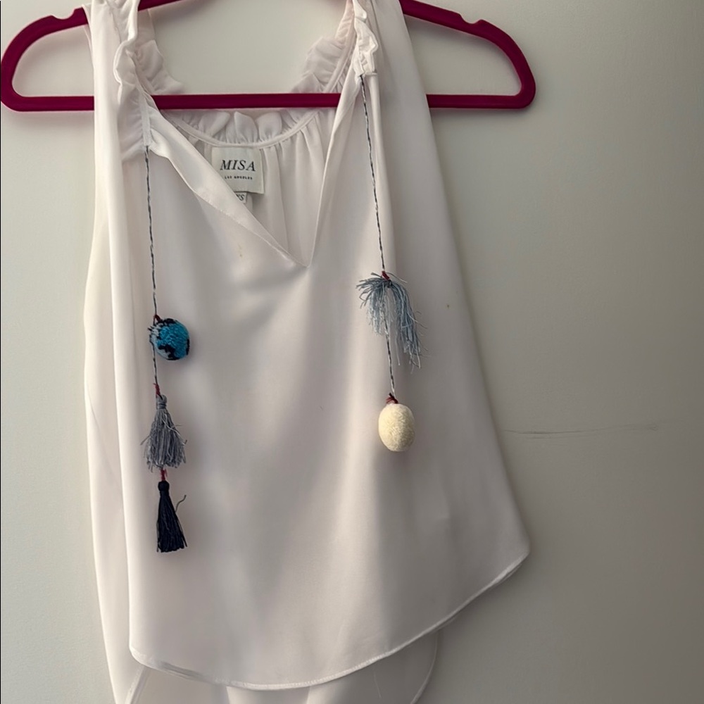 White Sleeveless Top with Tassel Accents